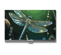 VFKLT Dragonfly Green Business Card Holder Pocket Slim Portable Metal Business Card Case Business Card Organizer Credit Card Wallet Multi Card Case for Men Women Travel Office, silver, One Size,