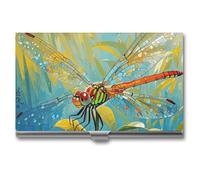 VFKLT Dragonfly Painting Business Card Holder Pocket Slim Portable Metal Business Card Case Business Card Organizer Credit Card Wallet Multi Card Case for Men Women Travel Office, silver, One Size,