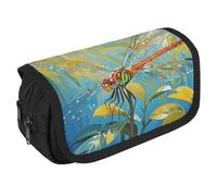 VFKLT Dragonfly Painting Pencil Case Double Layer Pencil Pouch Large Capacity Pencil Bag Double Zipper Portable Pen Case Makeup Bag for Men Women Travel Business Office