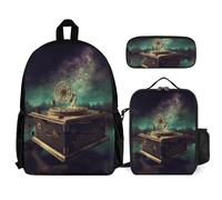 VFKLT Dream Music Box Backpack with Lunch Box Pencil Case 3 Piece Set Travel Bag Casual Daypack Laptop Backpack, White, One Size, Travel Backpacks