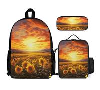 VFKLT Dreamlike Sunset Of A Sunflower Field Backpack with Lunch Box Pencil Case 3 Piece Set Travel Bag Casual Daypack Laptop Backpack, White, One Size, Travel Backpacks