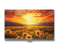 VFKLT Dreamlike Sunset Of A Sunflower Field Business Card Holder Pocket Slim Portable Metal Business Card Case Business Card Organizer Credit Card Wallet Multi Card Case for Men Women Travel Office,