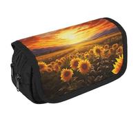 VFKLT Dreamlike Sunset Of A Sunflower Field Pencil Case Double Layer Pencil Pouch Large Capacity Pencil Bag Double Zipper Portable Pen Case Makeup Bag for Men Women Travel Business Office