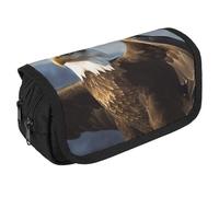 VFKLT Eagle Pencil Case Double Layer Pencil Pouch Large Capacity Pencil Bag Double Zipper Portable Pen Case Makeup Bag for Men Women Travel Business Office