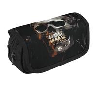 VFKLT Eerie Scary Skull Pencil Case Double Layer Pencil Pouch Large Capacity Pencil Bag Double Zipper Portable Pen Case Makeup Bag for Men Women Travel Business Office
