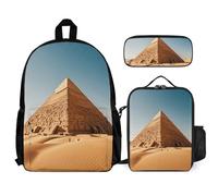 VFKLT Egyptian Pyramid in Desert Backpack with Lunch Box Pencil Case 3 Piece Set Travel Bag Casual Daypack Laptop Backpack, White, One Size, Travel Backpacks