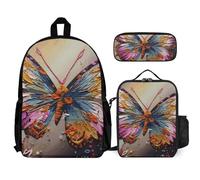VFKLT Embroidery Colorful Butterfly Backpack with Lunch Box Pencil Case 3 Piece Set Travel Bag Casual Daypack Laptop Backpack, White, One Size, Travel Backpacks