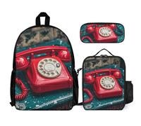 VFKLT England UK Retro London Telephone Backpack with Lunch Box Pencil Case 3 Piece Set Travel Bag Casual Daypack Laptop Backpack, White, One Size, Travel Backpacks