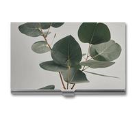 VFKLT Eucalyptus Leaves Business Card Holder Pocket Slim Portable Metal Business Card Case Business Card Organizer Credit Card Wallet Multi Card Case for Men Women Travel Office, silver, One Size,