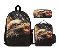 VFKLT Flag And Eagle Backpack with Lunch Box Pencil Case 3 Piece Set Travel Bag Casual Daypack Laptop Backpack, White, One Size, Travel Backpacks