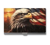 VFKLT Flag And Eagle Business Card Holder Pocket Slim Portable Metal Business Card Case Business Card Organizer Credit Card Wallet Multi Card Case for Men Women Travel Office, silver, One Size, Casual