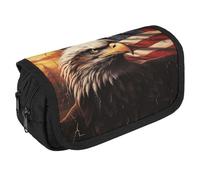 VFKLT Flag And Eagle Pencil Case Double Layer Pencil Pouch Large Capacity Pencil Bag Double Zipper Portable Pen Case Makeup Bag for Men Women Travel Business Office