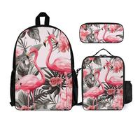 VFKLT Flamingo Floral Printed Backpack with Lunch Box Pencil Case 3 Piece Set Travel Bag Casual Daypack Laptop Backpack, White, One Size, Travel Backpacks