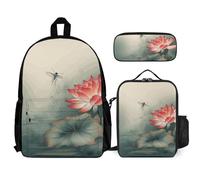 VFKLT Flower And Dragonfly Backpack with Lunch Box Pencil Case 3 Piece Set Travel Bag Casual Daypack Laptop Backpack, White, One Size, Travel Backpacks