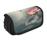 VFKLT Flower And Dragonfly Pencil Case Double Layer Pencil Pouch Large Capacity Pencil Bag Double Zipper Portable Pen Case Makeup Bag for Men Women Travel Business Office