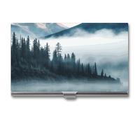 VFKLT Foggy Mountains Landscape Business Card Holder Pocket Slim Portable Metal Business Card Case Business Card Organizer Credit Card Wallet Multi Card Case for Men Women Travel Office, silver, One