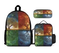 VFKLT Four Season Tree of Life Backpack with Lunch Box Pencil Case 3 Piece Set Travel Bag Casual Daypack Laptop Backpack, White, One Size, Travel Backpacks