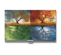 VFKLT Four Season Tree of Life Business Card Holder Pocket Slim Portable Metal Business Card Case Business Card Organizer Credit Card Wallet Multi Card Case for Men Women Travel Office, silver, One