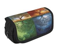 VFKLT Four Season Tree of Life Pencil Case Double Layer Pencil Pouch Large Capacity Pencil Bag Double Zipper Portable Pen Case Makeup Bag for Men Women Travel Business Office