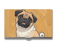 VFKLT Funny Cartoon Pug Puppy Dogs Business Card Holder Pocket Slim Portable Metal Business Card Case Business Card Organizer Credit Card Wallet Multi Card Case for Men Women Travel Office, silver,