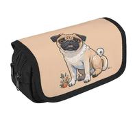 VFKLT Funny Cartoon Pug Puppy Dogs Pencil Case Double Layer Pencil Pouch Large Capacity Pencil Bag Double Zipper Portable Pen Case Makeup Bag for Men Women Travel Business Office