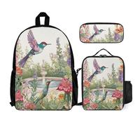 VFKLT Garden with Birds And Flowers Backpack with Lunch Box Pencil Case 3 Piece Set Travel Bag Casual Daypack Laptop Backpack, White, One Size, Travel Backpacks