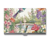 VFKLT Garden with Birds And Flowers Business Card Holder Pocket Slim Portable Metal Business Card Case Business Card Organizer Credit Card Wallet Multi Card Case for Men Women Travel Office, silver,