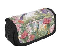 VFKLT Garden with Birds And Flowers Pencil Case Double Layer Pencil Pouch Large Capacity Pencil Bag Double Zipper Portable Pen Case Makeup Bag for Men Women Travel Business Office