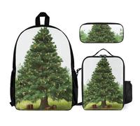 VFKLT Garlad Pine Tree Backpack with Lunch Box Pencil Case 3 Piece Set Travel Bag Casual Daypack Laptop Backpack, White, One Size, Travel Backpacks