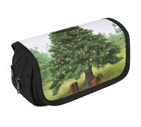 VFKLT Garlad Pine Tree Pencil Case Double Layer Pencil Pouch Large Capacity Pencil Bag Double Zipper Portable Pen Case Makeup Bag for Men Women Travel Business Office