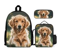 VFKLT Golden Retrievers Backpack with Lunch Box Pencil Case 3 Piece Set Travel Bag Casual Daypack Laptop Backpack, White, One Size, Travel Backpacks
