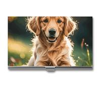 VFKLT Golden Retrievers Business Card Holder Pocket Slim Portable Metal Business Card Case Business Card Organizer Credit Card Wallet Multi Card Case for Men Women Travel Office, silver, One Size,
