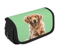 VFKLT Golden Retrievers Pencil Case Double Layer Pencil Pouch Large Capacity Pencil Bag Double Zipper Portable Pen Case Makeup Bag for Men Women Travel Business Office