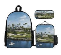 VFKLT Golf Yacht Club Backpack with Lunch Box Pencil Case 3 Piece Set Travel Bag Casual Daypack Laptop Backpack, White, One Size, Travel Backpacks