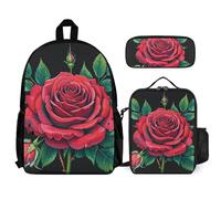 VFKLT Gothic Rose Backpack with Lunch Box Pencil Case 3 Piece Set Travel Bag Casual Daypack Laptop Backpack, White, One Size, Travel Backpacks