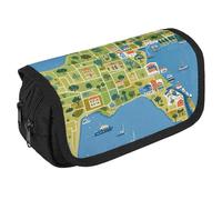 VFKLT Greece Map Pencil Case Double Layer Pencil Pouch Large Capacity Pencil Bag Double Zipper Portable Pen Case Makeup Bag for Men Women Travel Business Office