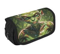 VFKLT Green Alien Pencil Case Double Layer Pencil Pouch Large Capacity Pencil Bag Double Zipper Portable Pen Case Makeup Bag for Men Women Travel Business Office