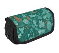 VFKLT Green Animals Pencil Case Double Layer Pencil Pouch Large Capacity Pencil Bag Double Zipper Portable Pen Case Makeup Bag for Men Women Travel Business Office