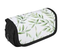 VFKLT Green Leaves Pencil Case Double Layer Pencil Pouch Large Capacity Pencil Bag Double Zipper Portable Pen Case Makeup Bag for Men Women Travel Business Office
