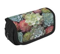 VFKLT Green Succulents Pencil Case Double Layer Pencil Pouch Large Capacity Pencil Bag Double Zipper Portable Pen Case Makeup Bag for Men Women Travel Business Office