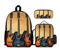 VFKLT Guitar Collection Backpack with Lunch Box Pencil Case 3 Piece Set Travel Bag Casual Daypack Laptop Backpack, White, One Size, Travel Backpacks