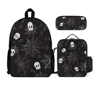 VFKLT Halloween Goth Backpack with Lunch Box Pencil Case 3 Piece Set Travel Bag Casual Daypack Laptop Backpack, White, One Size, Travel Backpacks