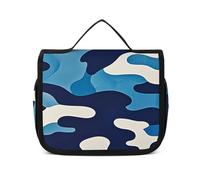 VFKLT Hanging Toiletry Bag Blue Camouflage Print Travel Makeup Bag Organizer Waterproof Cosmetic Bag for Women Men, white, 8.9 x 2.8 x 7.3 inch, Hanging Toiletry Bag