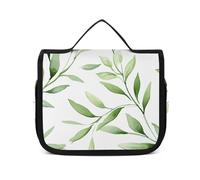 VFKLT Hanging Toiletry Bag Green Leaves Travel Makeup Bag Organizer Waterproof Cosmetic Bag for Women Men, white, 8.9 x 2.8 x 7.3 inch, Hanging Toiletry Bag
