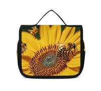 VFKLT Hanging Toiletry Bag Sunflower Bees Travel Makeup Bag Organizer Waterproof Cosmetic Bag for Women Men, white, 8.9 x 2.8 x 7.3 inch, Hanging Toiletry Bag