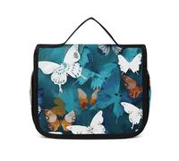 VFKLT Hanging Toiletry Bag White Butterflies Travel Makeup Bag Organizer Waterproof Cosmetic Bag for Women Men, white, 8.9 x 2.8 x 7.3 inch, Hanging Toiletry Bag