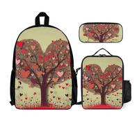 VFKLT Heart Tree Backpack with Lunch Box Pencil Case 3 Piece Set Travel Bag Casual Daypack Laptop Backpack, White, One Size, Travel Backpacks