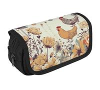 VFKLT Hen Flying Butterflies Among Flowers Pencil Case Double Layer Pencil Pouch Large Capacity Pencil Bag Double Zipper Portable Pen Case Makeup Bag for Men Women Travel Business Office