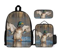 VFKLT Hunting Flying Wild Ducks Backpack with Lunch Box Pencil Case 3 Piece Set Travel Bag Casual Daypack Laptop Backpack, White, One Size, Travel Backpacks