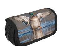 VFKLT Hunting Flying Wild Ducks Pencil Case Double Layer Pencil Pouch Large Capacity Pencil Bag Double Zipper Portable Pen Case Makeup Bag for Men Women Travel Business Office